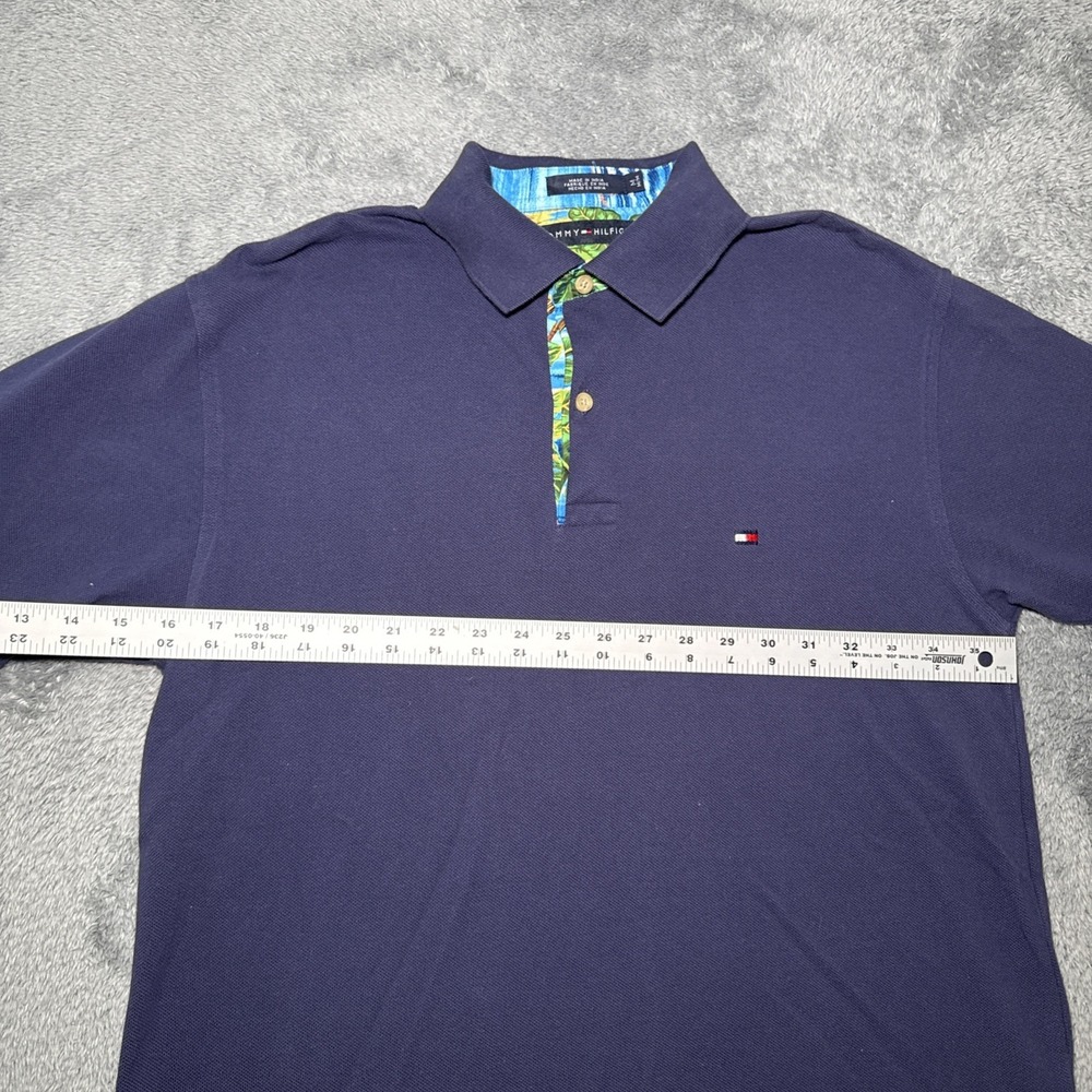 Tommy Hilfiger Men's Medium Navy Blue Polo Short Sleeve Shirt Tropical Collar - Picture 6 of 16